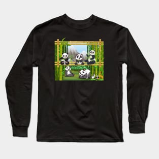 Cute Panda Bears eating Bamboo in a Bamboo Frame Long Sleeve T-Shirt